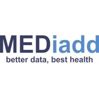MEDiadd logo - with tagline better data, better health- navy and pale blue